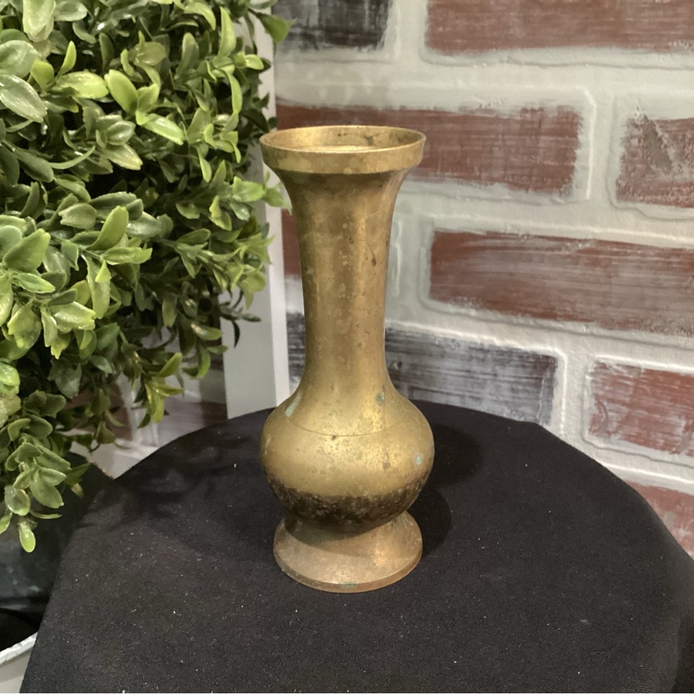 🟡 Vintage - Solid Brass Floral Vase - Candle Holder - Made In India - Nice